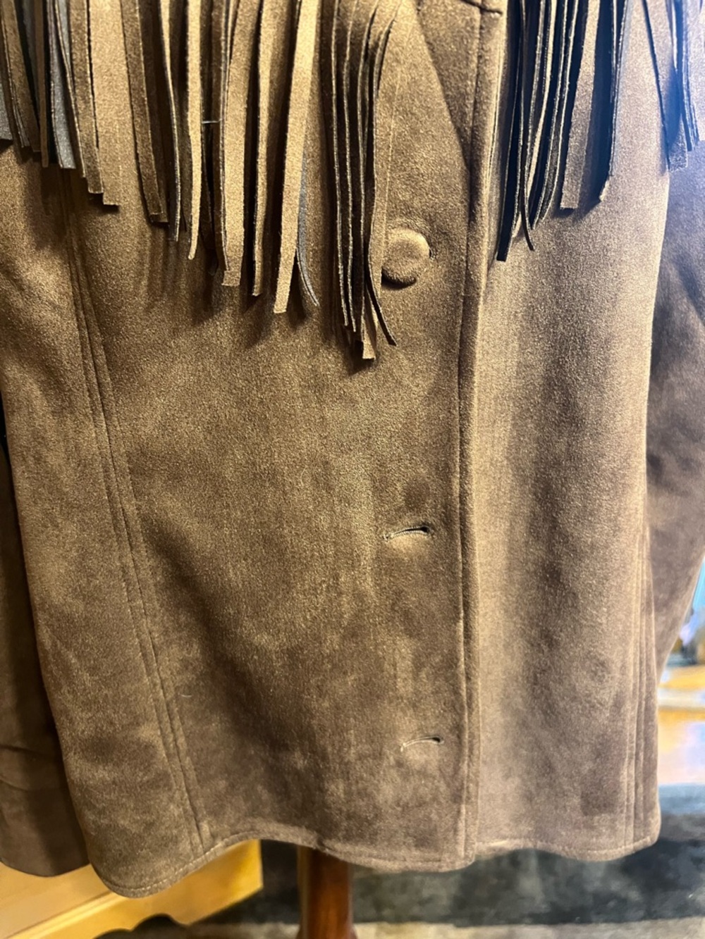 Women’s Brown Faux Suede Fringe Jacket - Picture 3 of 7